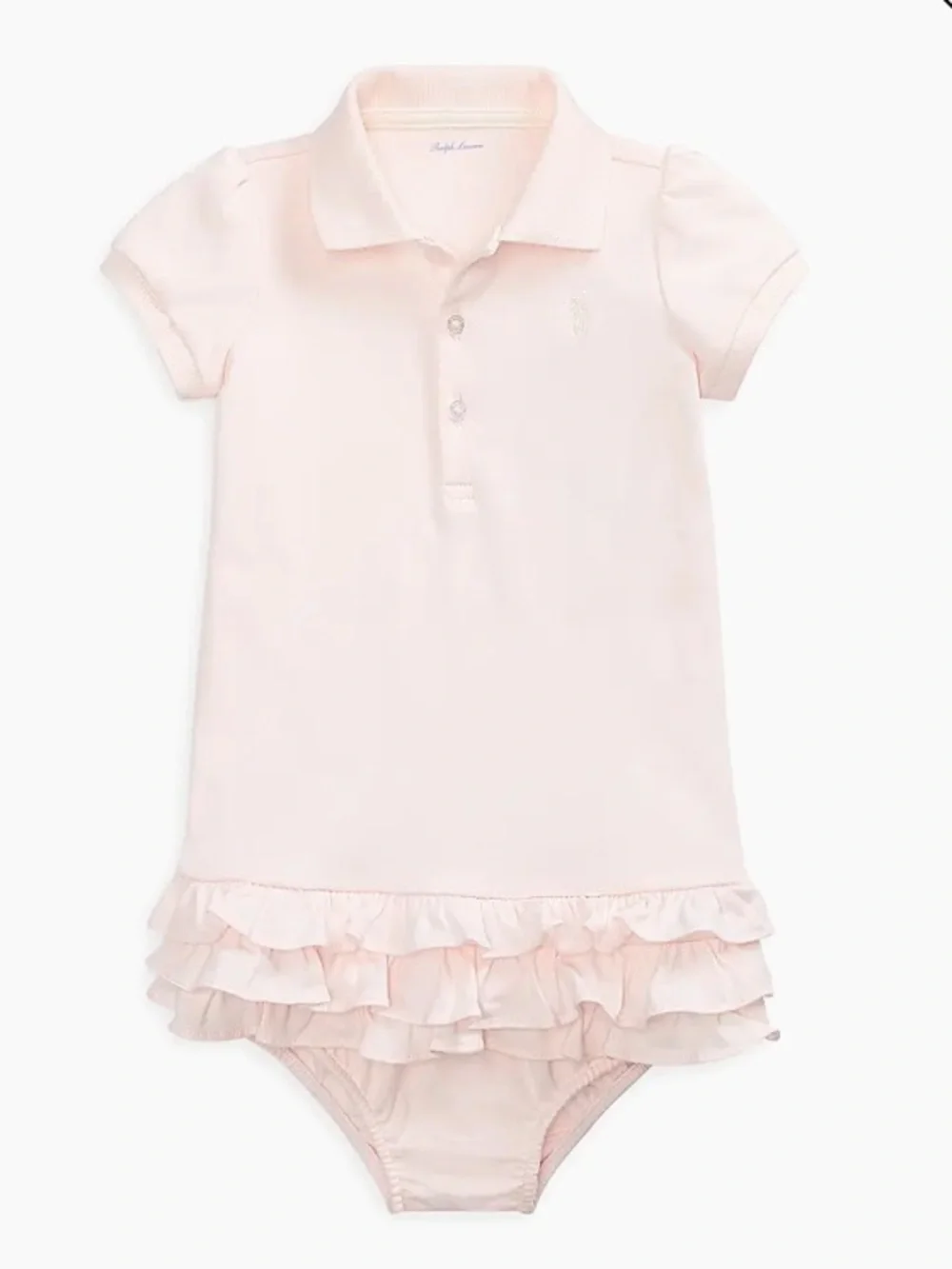 Ralph Lauren Light Pink Ruffle Polo Dress with Bloomers Set
